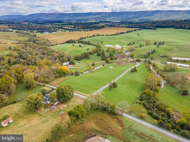 bird's eye view with a mountain view and a rural view