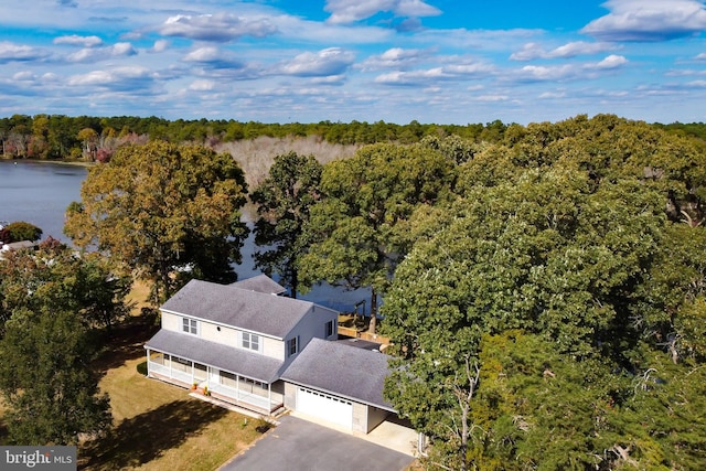 aerial view with a water view