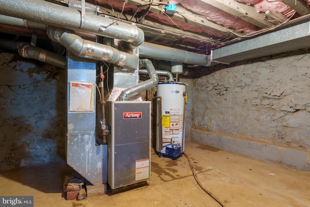 utilities featuring heating unit and gas water heater