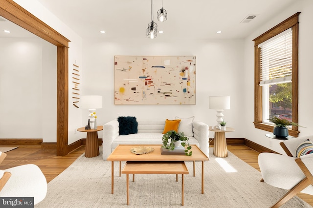 living room featuring light hardwood / wood-style floors