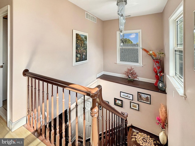 stairway featuring hardwood / wood-style flooring