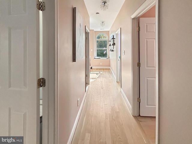 corridor with light wood-type flooring