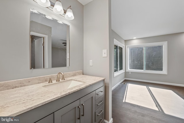 bathroom featuring vanity and wood-type flooring