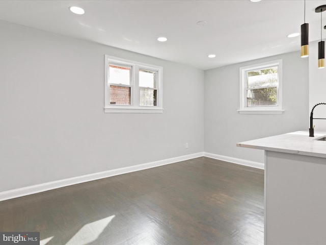 interior space featuring sink and dark wood-type flooring