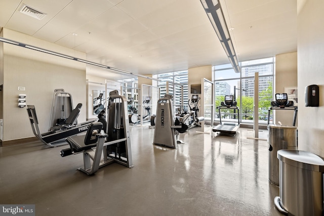 workout area with expansive windows