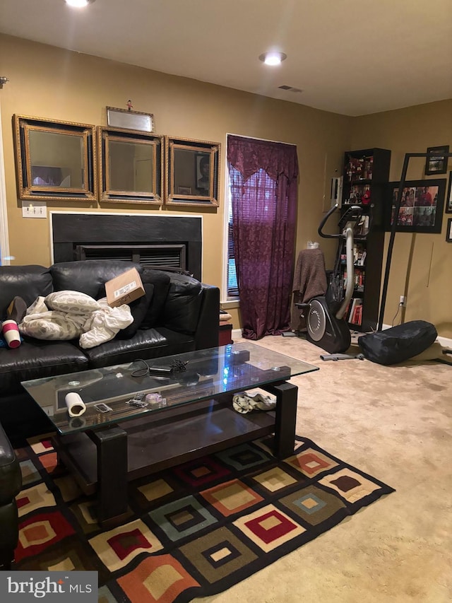 living room featuring carpet flooring