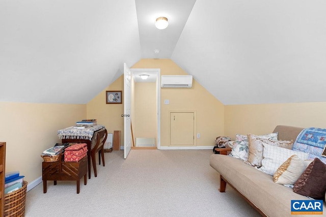 bonus room featuring an AC wall unit, lofted ceiling, and carpet floors