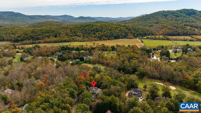 drone / aerial view featuring a mountain view