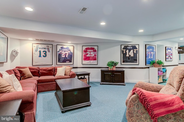 living room featuring carpet flooring