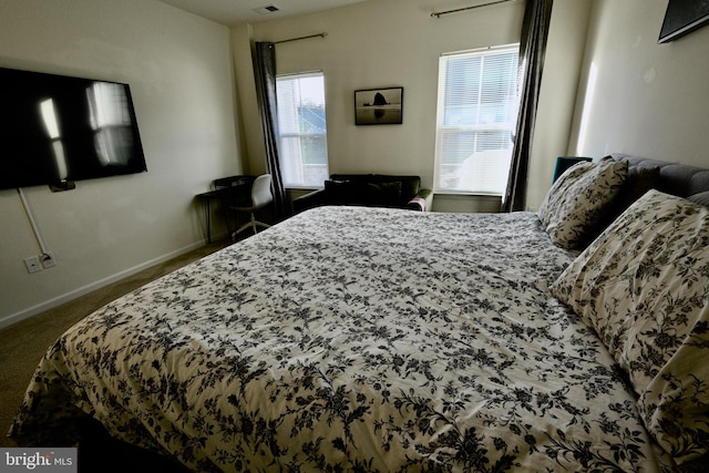 carpeted bedroom with multiple windows