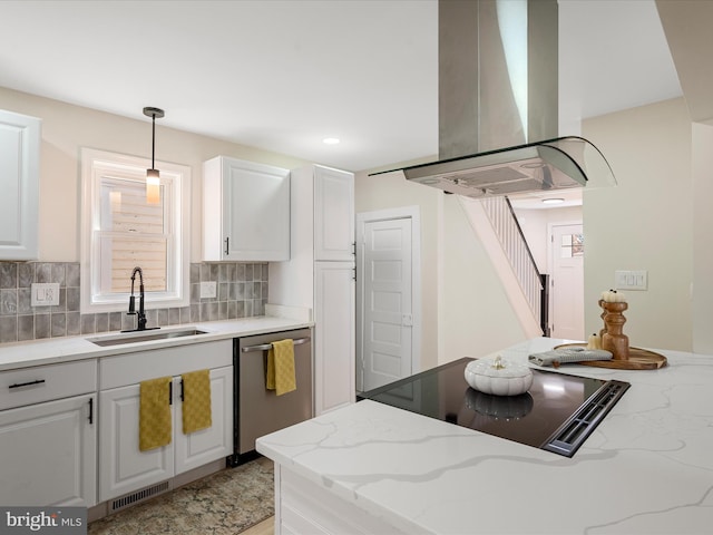 714 W Stephen St, Martinsburg, WV 25401 - kitchen with stovetop, a sink, island exhaust hood, visible vents, and dishwasher