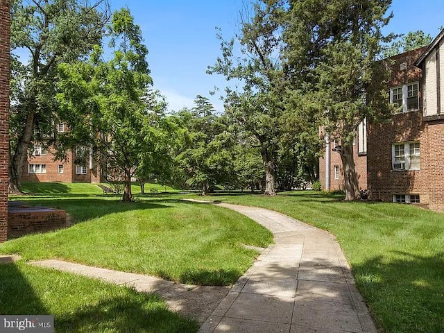 view of property's community with a lawn