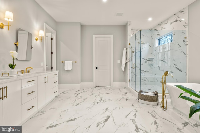 bathroom featuring vanity and plus walk in shower