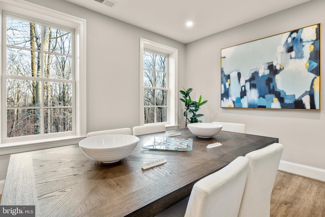 dining space featuring plenty of natural light and wood-type flooring