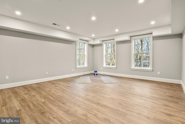 exercise area with light hardwood / wood-style floors and a wealth of natural light