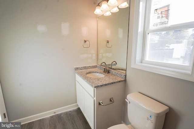 bathroom with vanity, hardwood / wood-style flooring, and toilet