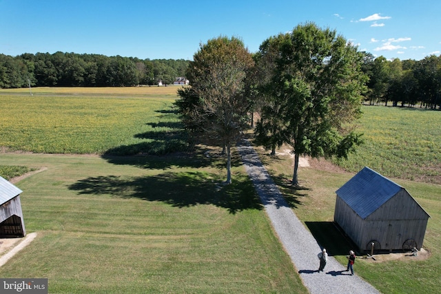 view of yard with a rural view and an outbuilding