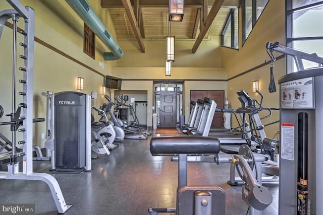 gym with a high ceiling