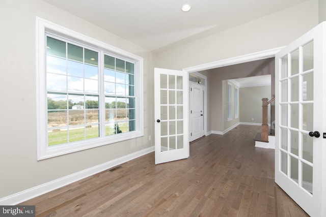 interior space featuring french doors, hardwood / wood-style flooring, and a wealth of natural light