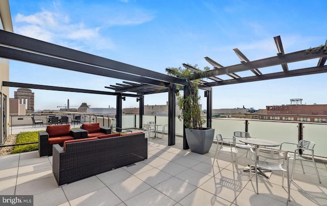 view of patio / terrace featuring a pergola and outdoor lounge area