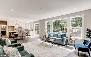 living room with light hardwood / wood-style floors