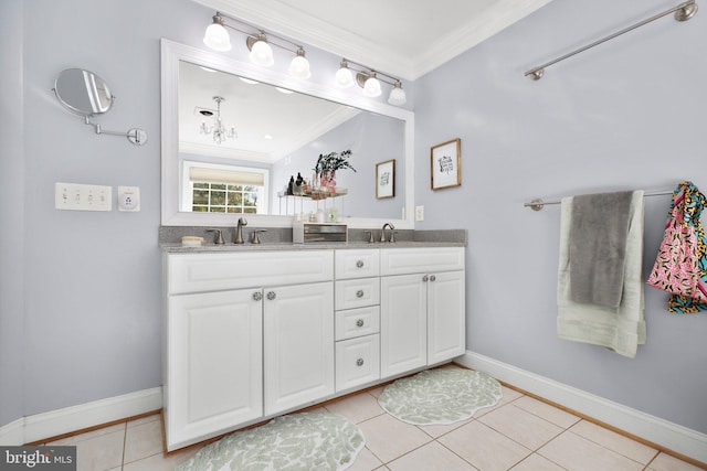 48 Old Creekside Rd, Fredericksburg, VA 22405 - full bath featuring double vanity, tile patterned flooring, crown molding, and a sink