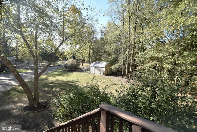 view of yard with a shed