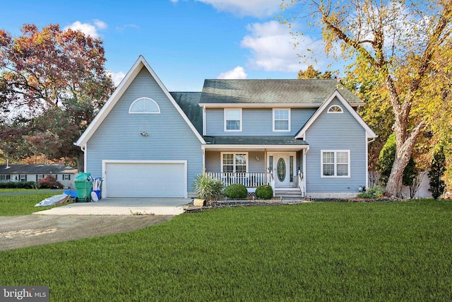 view of front facade featuring a front yard and a porch