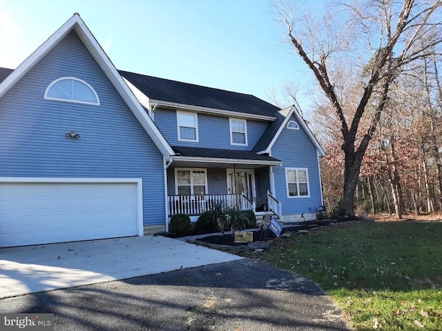 view of front property with covered porch and a front lawn