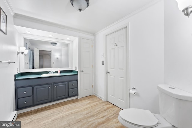 bathroom featuring vanity, toilet, and hardwood / wood-style floors