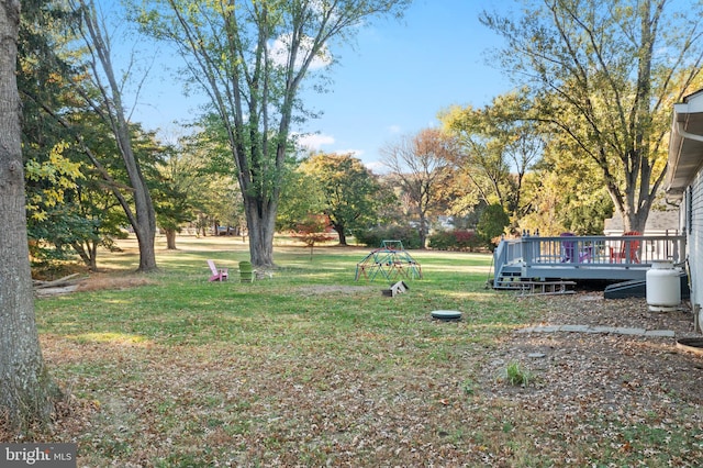 view of yard featuring a deck