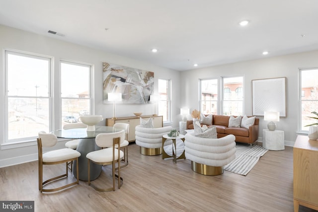 living room featuring light hardwood / wood-style flooring and a healthy amount of sunlight