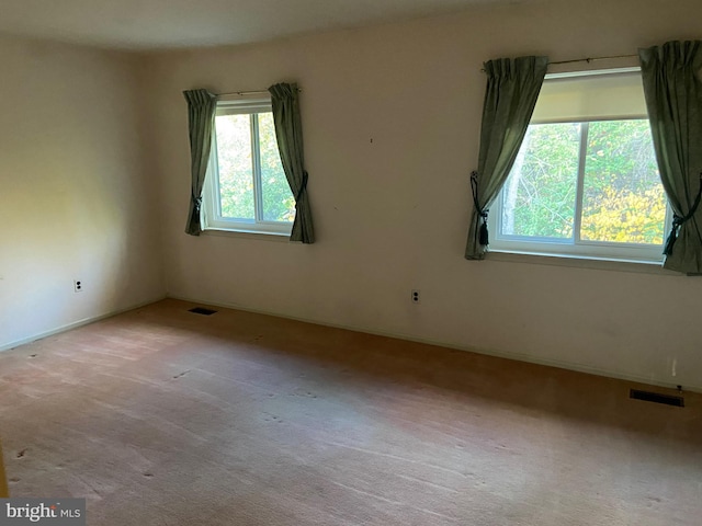 unfurnished room with light colored carpet