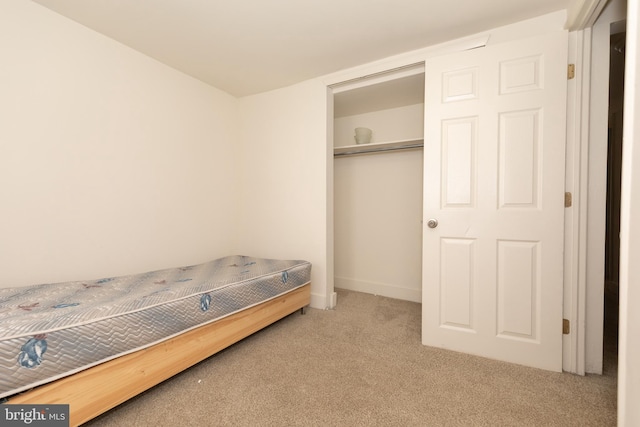 bedroom featuring a closet and carpet flooring