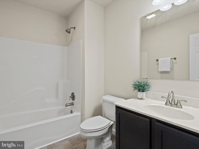 full bathroom featuring vanity, shower / bathing tub combination, toilet, and tile patterned flooring