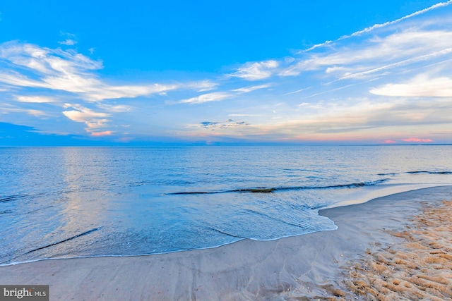 view of water feature featuring a beach view