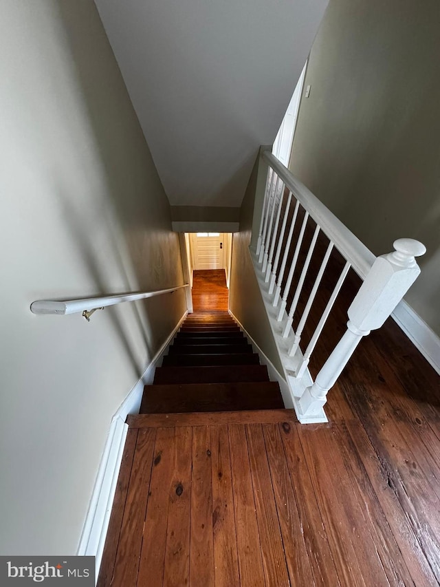 staircase featuring wood-type flooring