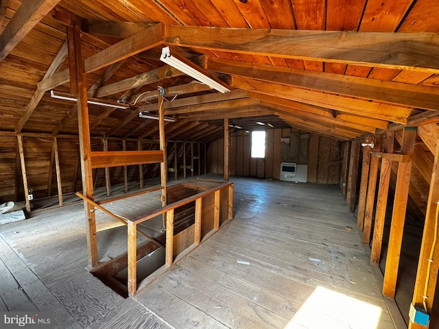 unfinished attic with heating unit