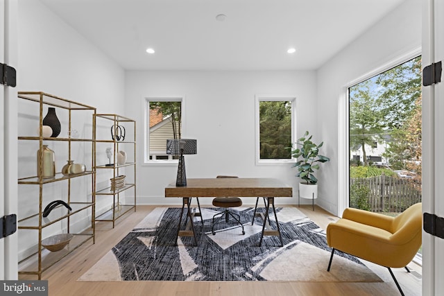 office area featuring light hardwood / wood-style flooring