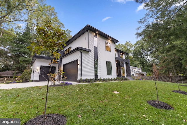 view of property exterior with a lawn and a balcony