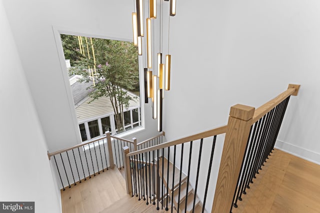 stairway featuring hardwood / wood-style flooring