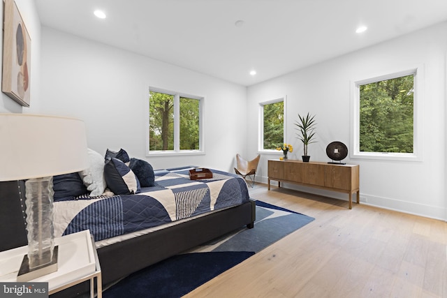 bedroom with light hardwood / wood-style floors