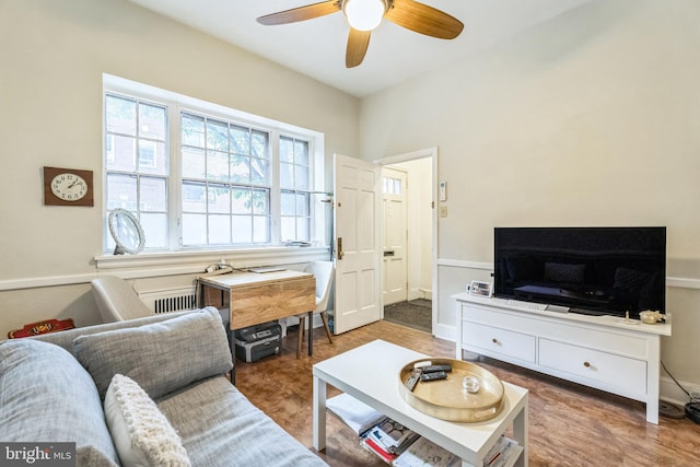 living room with ceiling fan