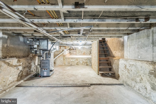 basement with heating unit