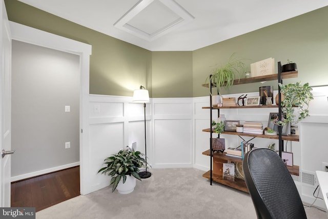 office space with light hardwood / wood-style flooring