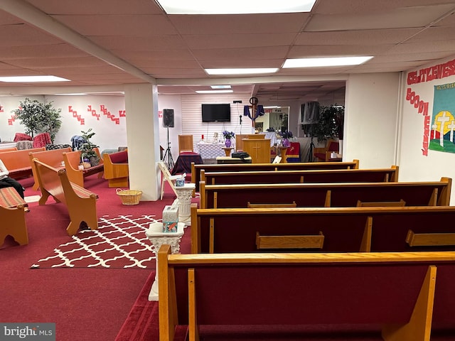 miscellaneous room with carpet and a paneled ceiling