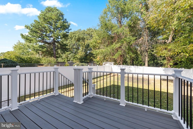 wooden deck featuring view of wooded area