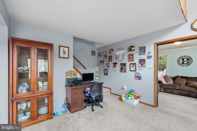 office area with light carpet