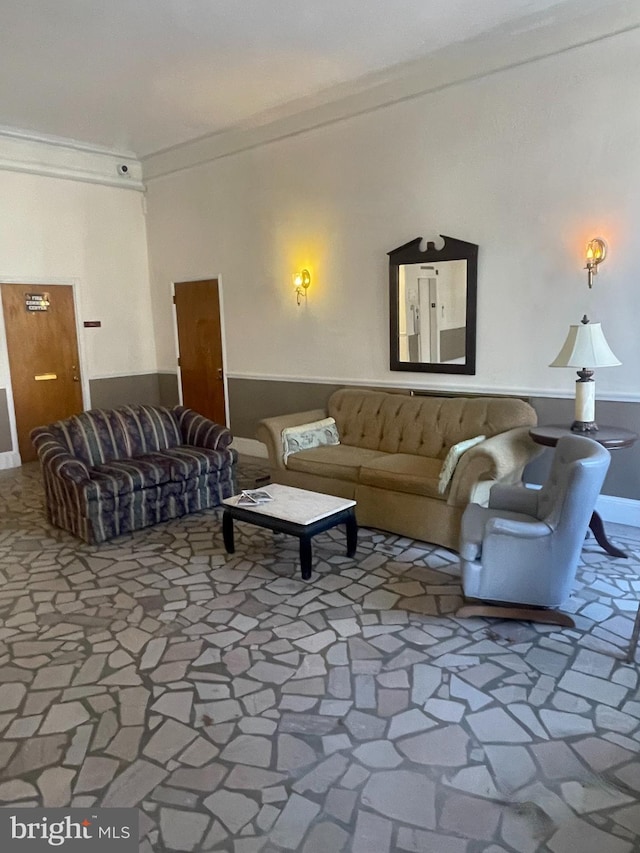 living room featuring ornamental molding