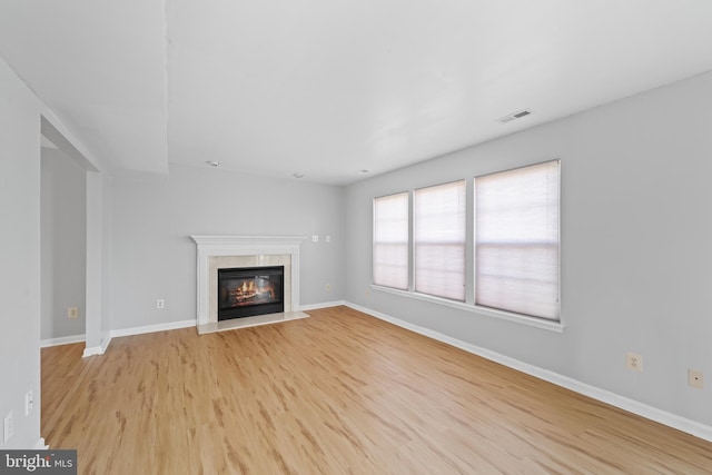 unfurnished living room featuring light hardwood / wood-style floors